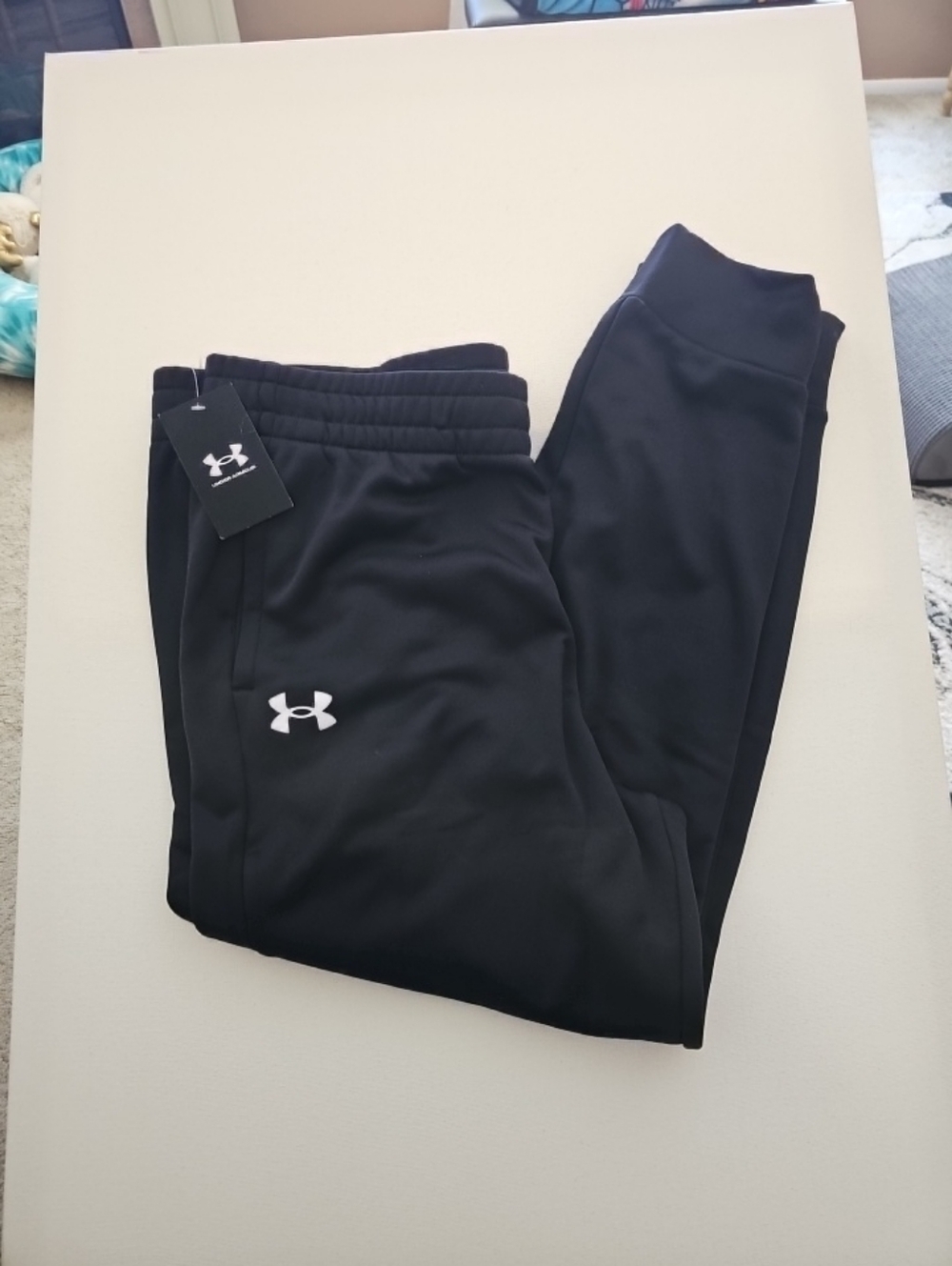 Under Armour Womens XL Black Performance Joggers with White Logo New